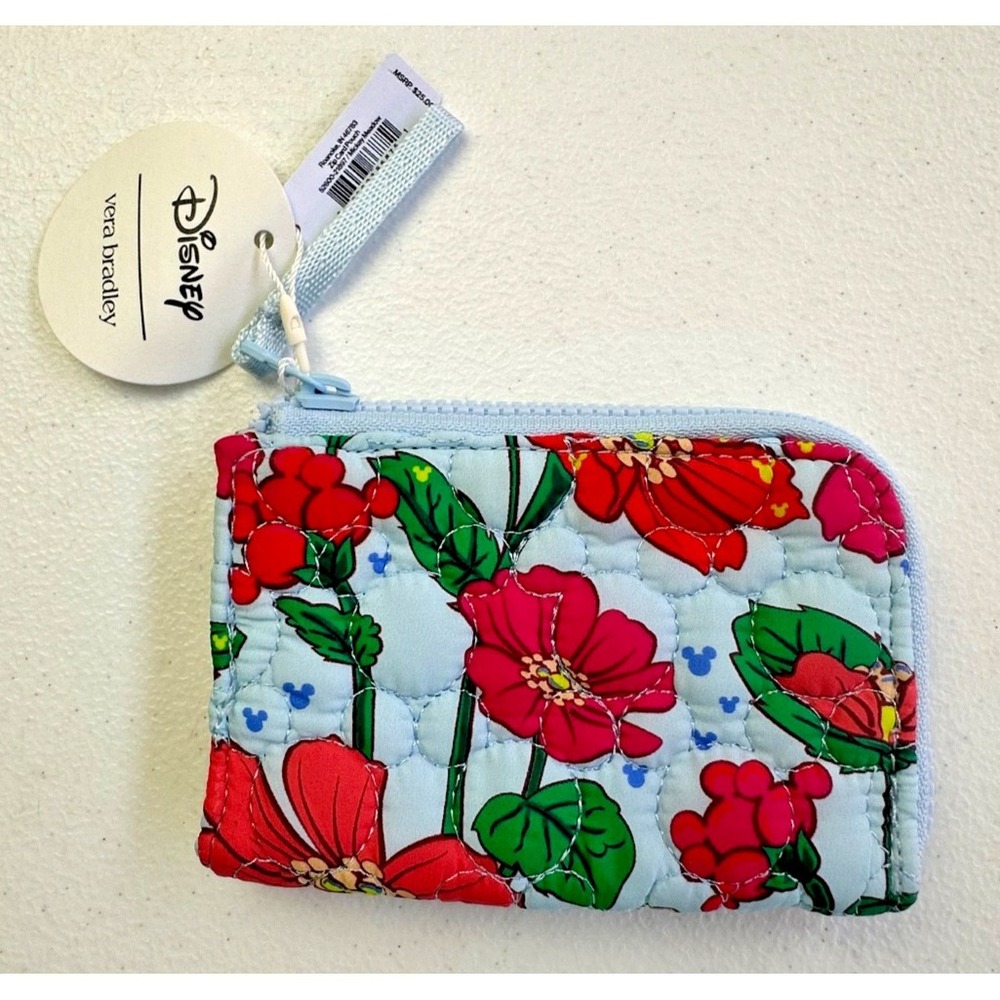 Vera Bradley Disney Mickey Meadow Card Pouch Zip Key Ring NWT Hidden Mickey - Picture 10 of 10